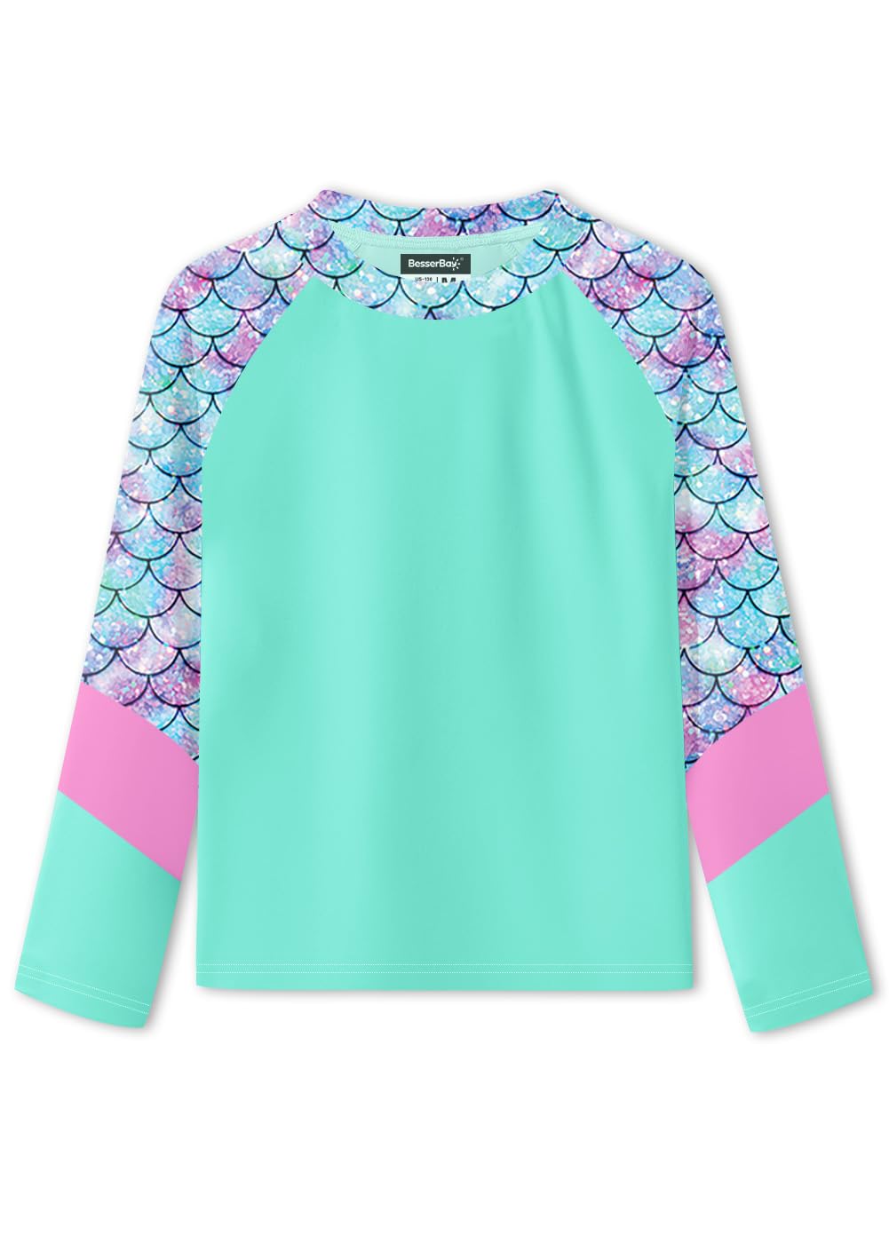 BesserBay Girls Rash Guard UPF 50+ Raglan Sleeve Swim Shirt 6-14 Years
