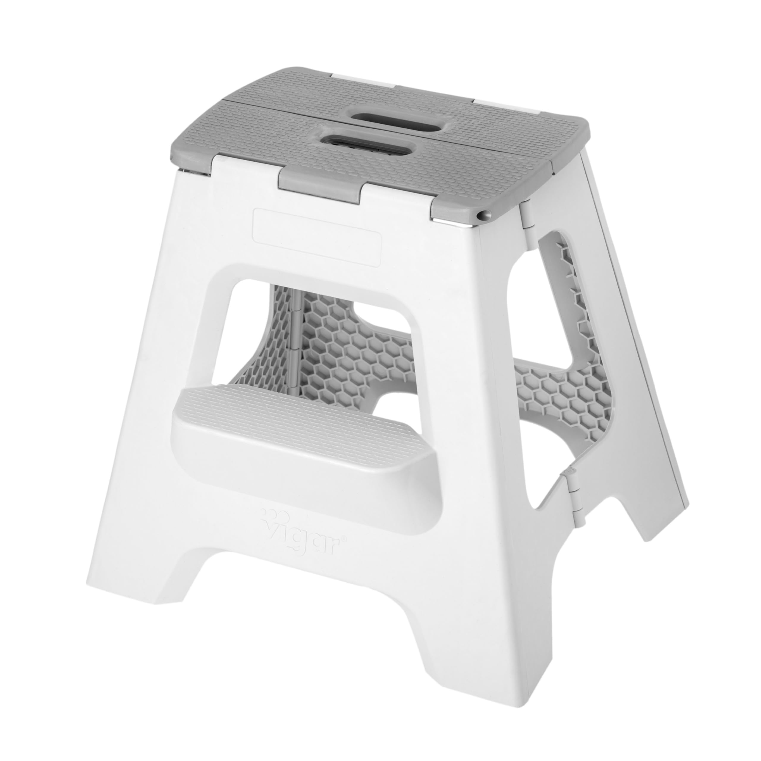 Vigar Compact Tabouret Pliant pour Adultes, 40 cm Marche Pied Pliable 2 Marches, Antidérapant Escabeau pour Salle de Bain, Toilette, Jardinage, Kitchen, House, Bureau, Supporte jusqu'à 150 kg, Gris