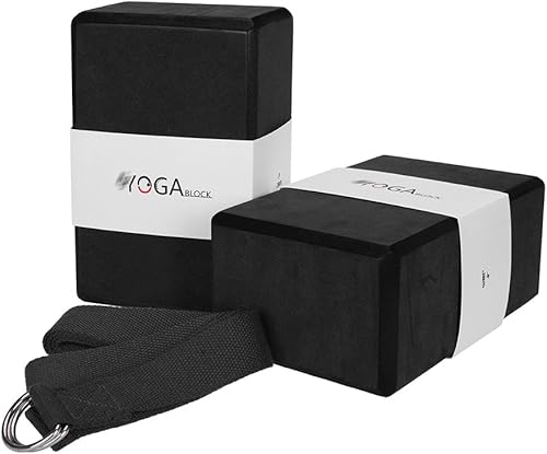 JBM Paquete de 2 bloques de yoga con correa, ladrillos de yoga de alta densidad para apoyo y profundización de posturas