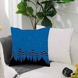 Federe in Poliestere Copricuscini Decorativi,Notte, Folla grafica artistica di gatti neri stilizzati e ,con Cerniera Invisibile Fodere Quadrate per Cuscino per Divano Camera da Letto Casa Auto 50X50cm