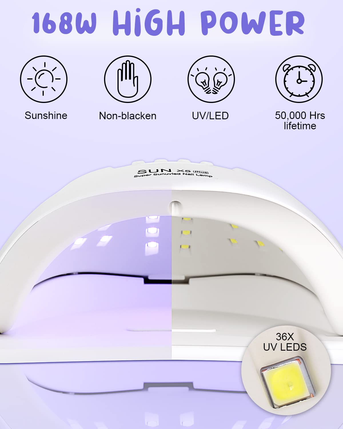 Lampara LED Uñas 168W Secador de Uñas UV Profesional con Sensor Automatico 4 Temporizadores