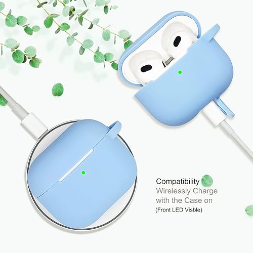 Miniatura 4 de Funda para AirPods 3, funda de silicona suave para AirPods de 3 generación con llavero y pulsera para Apple Airpod 3 para mujeres y niñas (azul