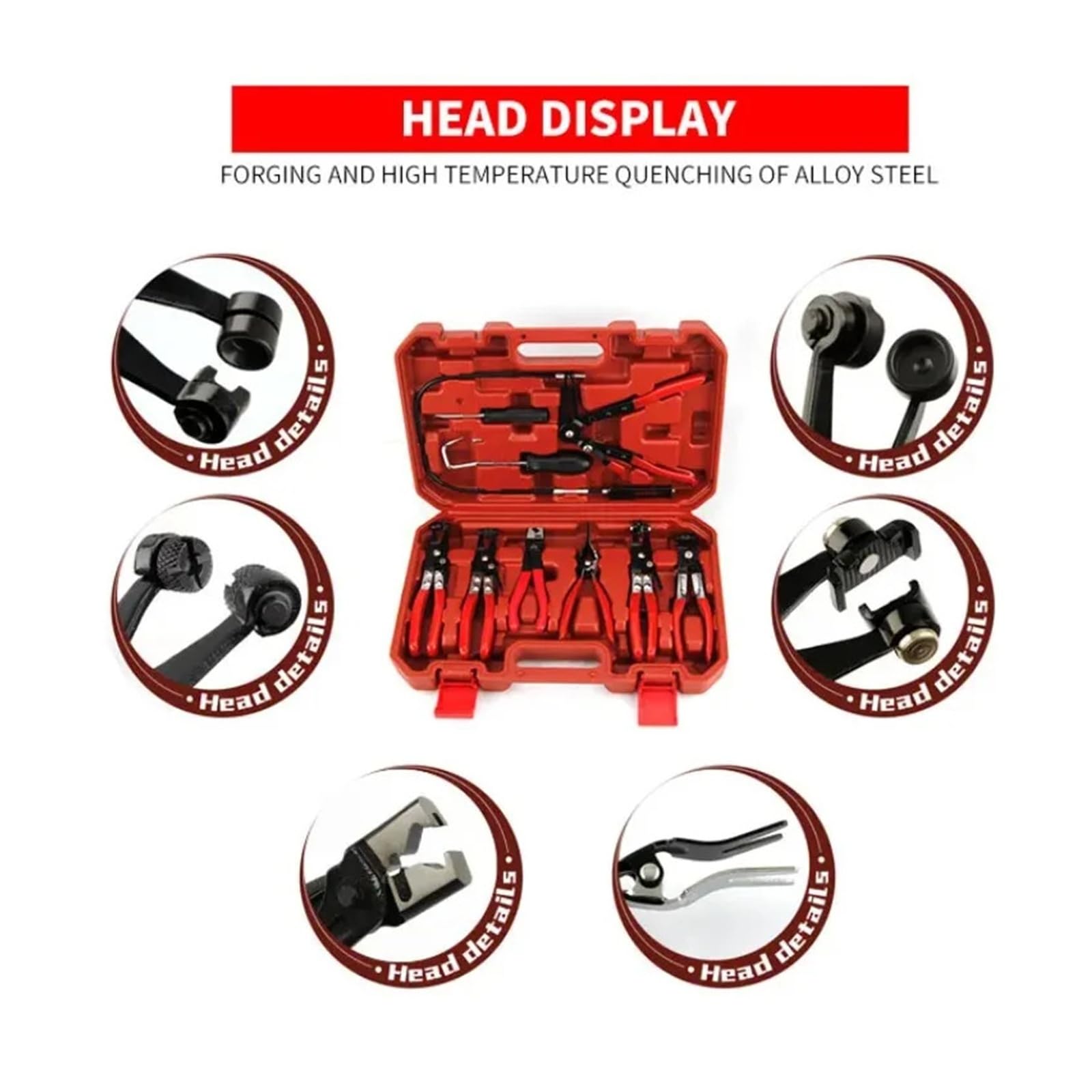 Juego de 9 alicates de anillo de abrazadera de manguera para coche, herramientas de reparación de coche, cable flexible, tipo de cable, abrazaderas de maletero, removedor de sello de aceite