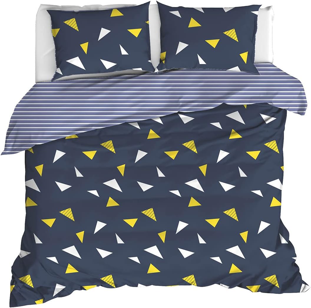 Questo Casa, Printed Duvet Cover Set Double Ranforce 100% Cotton Duvet Cover 200 x 220 cm (1 Piece) Pillowcase 50 x 70 cm (2 Pieces), Navy Blue
