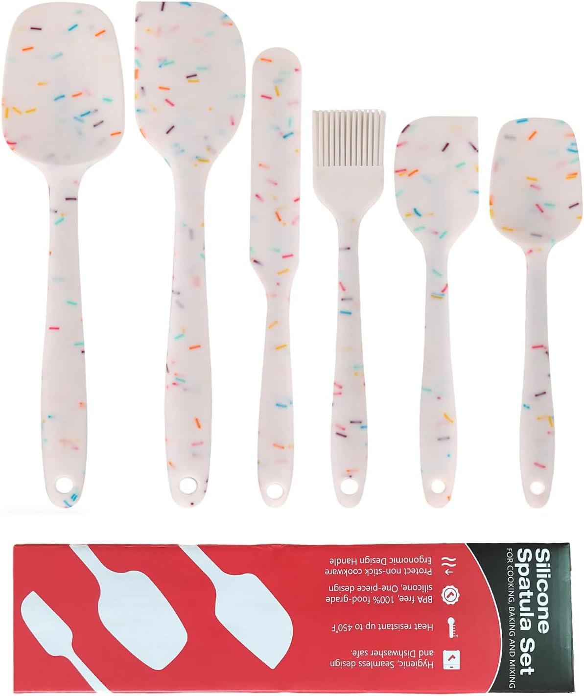 6 Pieces Silicone Spatula Set - Heavy Duty Kitchen Cooking Serving Utensils, Non-Stick Silicone Cooking Utensils Set, Kitchen Utensil Set with Oil Brush, Jar Spatula & Mini Spatulas (White)