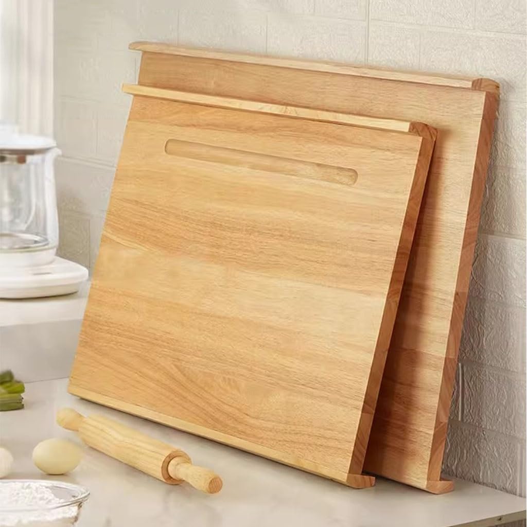 Tablero de pastelería de madera con rodillo, superficie de amasado reversible, ranura de jugo y diseño de labios para masa, verduras picadoras, queso, frutas, alfombra de corte antideslizante