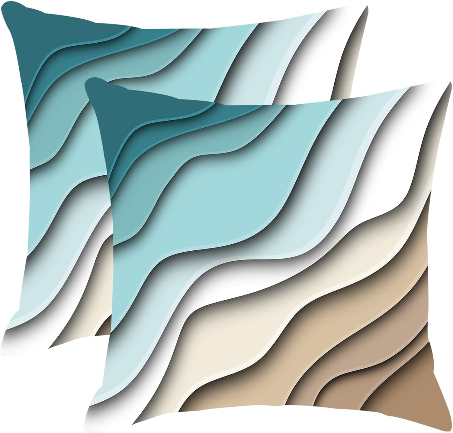 Blue Teal and Grey Boho Throw Pillow Covers 16×16 Set Of 2 Summer Outdoor Abstract Stripe Pillows Cover Mid Century Modern Decorative Pillow Case Farmhouse Cushion Cover for Home Couch Bed Sofa Decor