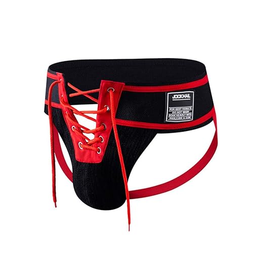 JOCKMAIL Men's Briefs Jock Strap Athletic Supporter Wide Belt Comfortable Men Sport Underwear Briefs for Gym Sport - Large - Red