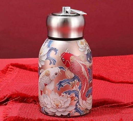 Mini Stainless Steel Thermal Bottle 300ML Imperial Golden Fish Printed – Vacuum Insulated Double Wall Flask, Hot &amp; Cold Wa...