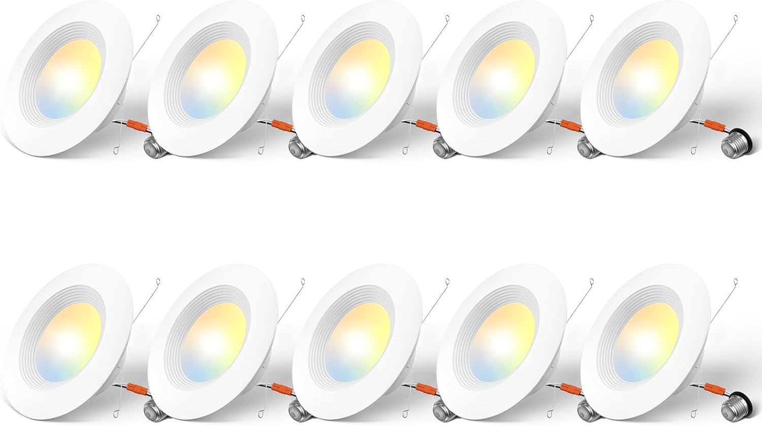 Amico 10 Pack 5/6 inch 5CCT LED Recessed Lighting, Dimmable, Can Lights with Baffle Trim, 12.5W=100W, Retrofit Installation, Damp Rated, ETL&FCC