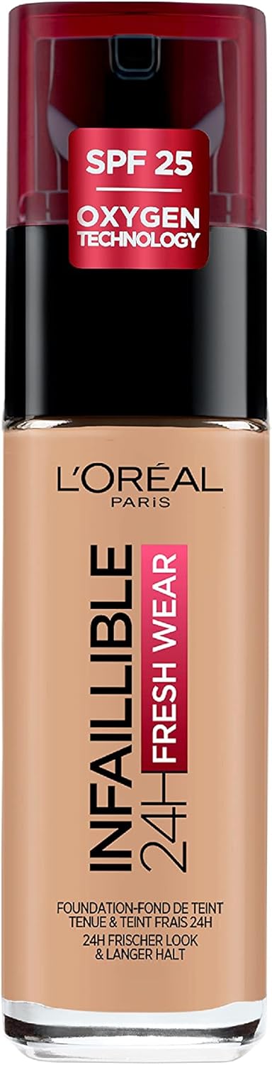 L'Oréal Paris Liquid Foundation, Full Coverage, Lasting Wear, With Vitamin C and SPF 25, Infallible 32H Fresh Wear, 220 Neutral