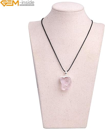 Miniatura 2 de GEM-inside - Colgante de cristal de cuarzo rosa crudo natural crudo de 1.25 pulgadas, péndulo de chakras radiesteses para adivinación, piedra real,
