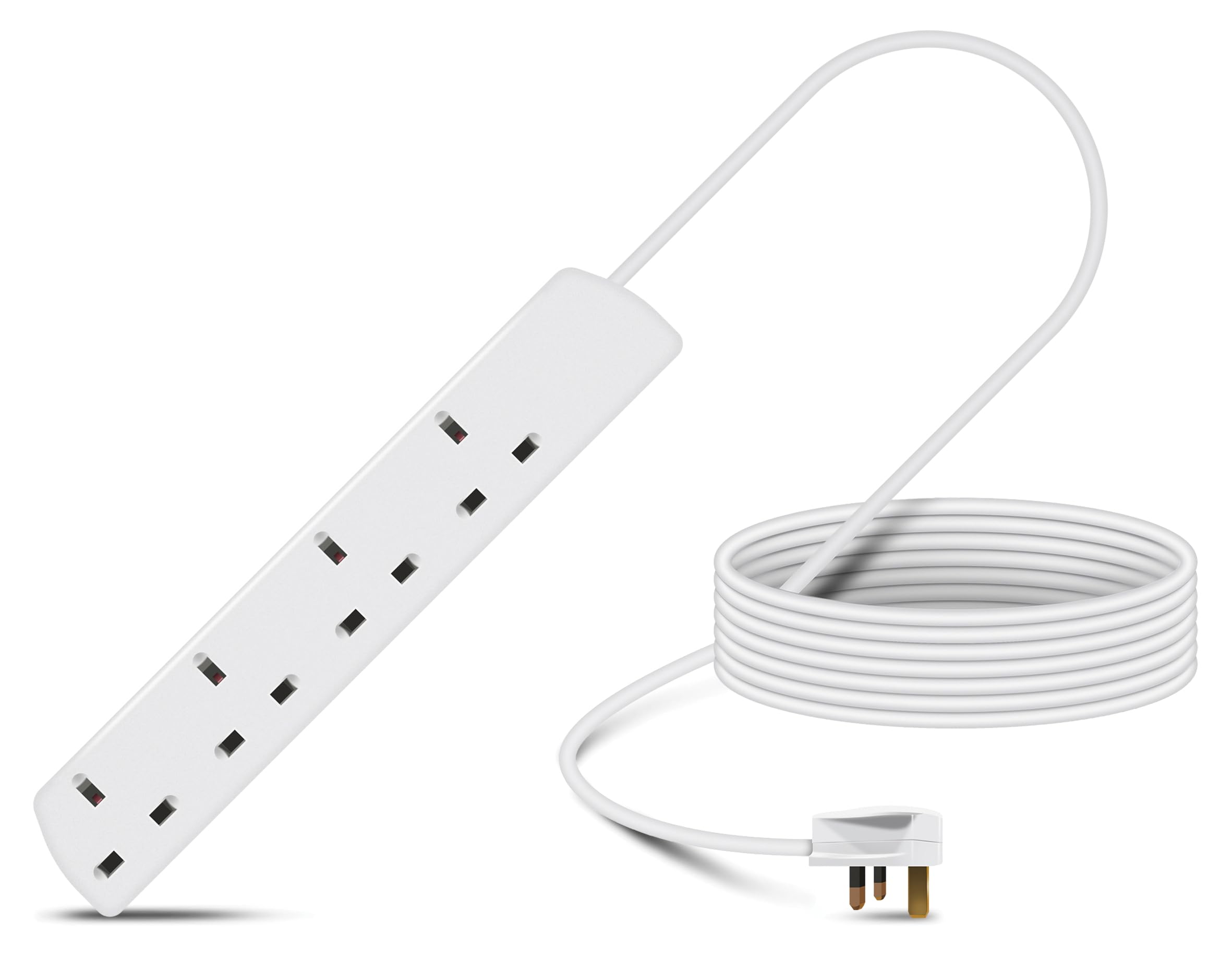 Eagle Four Gang Mains Power 13A Extension Socket to 13A UK Plug Lead Cable, British Standards BS1363 10m