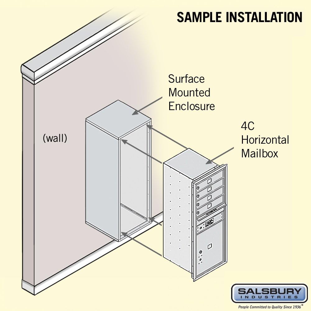 Salsbury Industries 3811S-04ZFP 4C Surface Mounted Horizontal Mailbox, Front Loading, Single Column, 4 Mb1 Doors, 1 Pl5, Private Access, Bronze