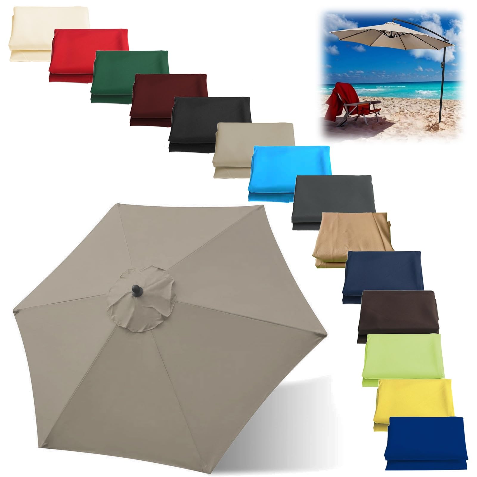 Replacement Parasol Canopy Hexagonal Octagonal (6 Arms 8 Arms) Sun Umbrella Replacement Cloth 200cm/270cm/300cm Garden Parasol Canopy Cover Replacement Parasol Fabric Cover(Color:Top Color,Size:2.0 m-
