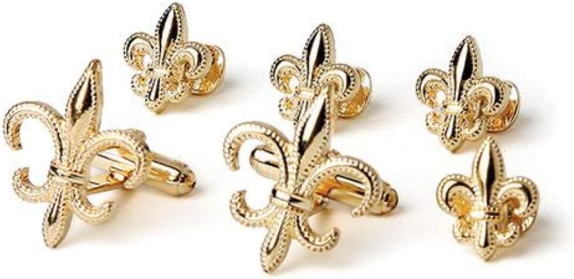 Fleur de Lis Gold Plated Tuxedo Studs and Cufflinks