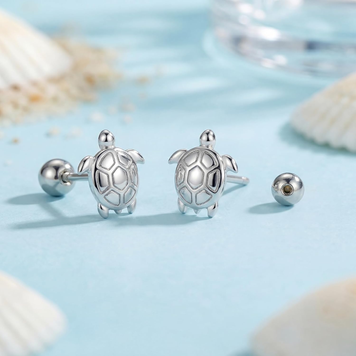 925 Sterling Silver Posts Stud Earrings for Women Hypoallergenic Screw Back Sea Turtle, Small Shell, Starfish, Dolphin, Fish Bone,Whale Summer Beachy Jewelry Gifts - Image 3