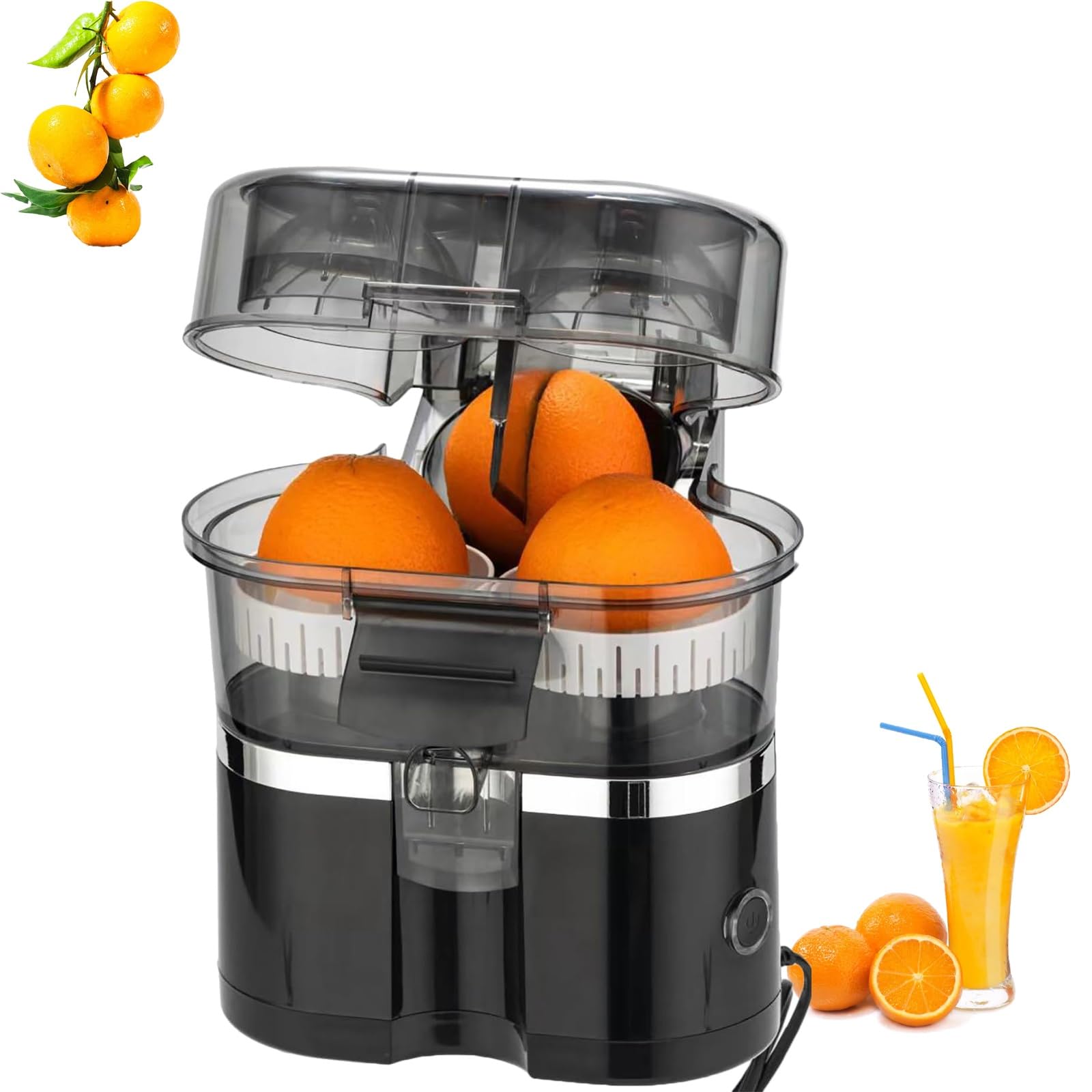 Presse-agrumes électrique 100 W avec capacité de 400 ml, coupe-fruits intégré, design amovible pour extraction de jus de citron, pamplemousse et orange