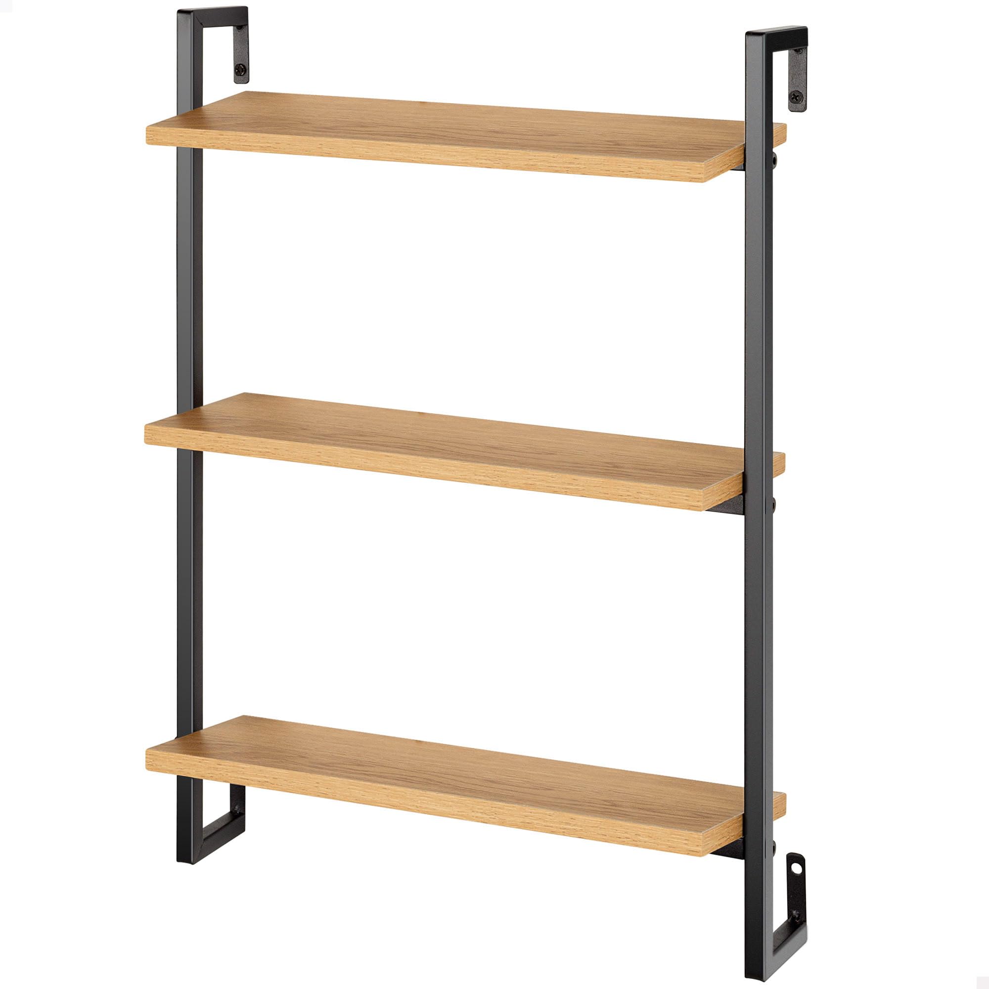 AKTIVE MAX Home – Wall Shelf, 40 x 12 x 55 cm, Holds up to 6 kg, 3 Shelves, Oak Effect, Black Metal Frame, Decorative, for Living Room, Kitchen, Hallway, Bedroom (18476)