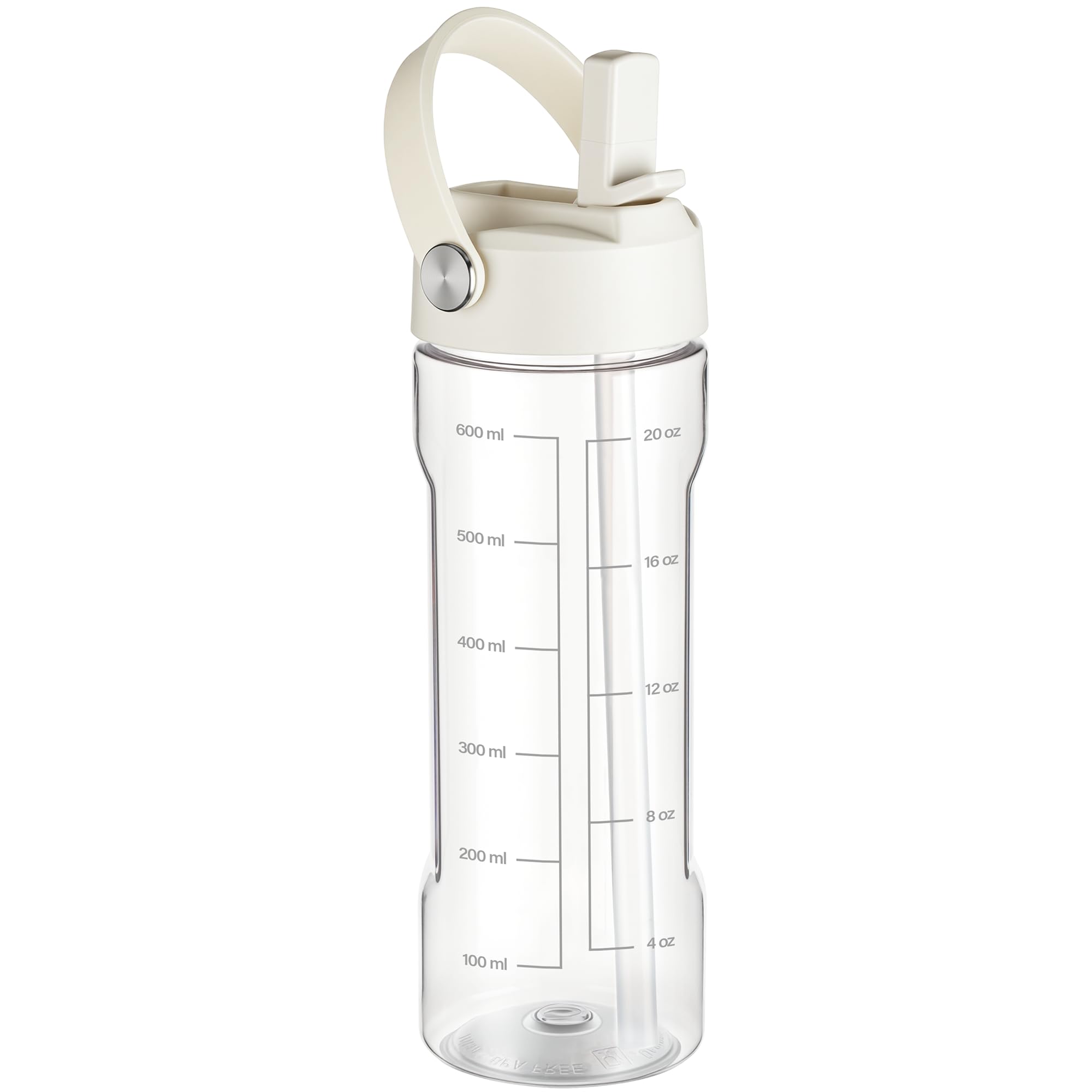 GOPPUS 600ml/20oz Clear Water Bottle with Straw, Tritan Leakproof Sports Drinking Bottle, BPA Free Wide Mouth Gym Bottle with Handle and Measurement Marks for School, Gym, Travel (Transparent)