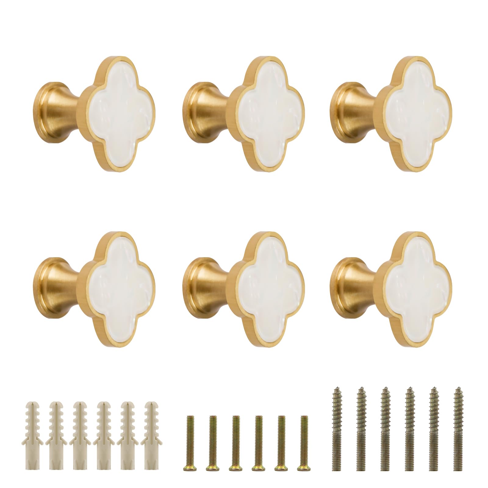 Evergd Four-Leaf-Pearl Rainbow 27Mm Pure Copper Handle Shell Brass Gold Wardrobe Kitchen Cabinet Door Knobs Drawer Cupboard Hardware Pull Handle Clothes Coat Hook Modern Simple (6, )