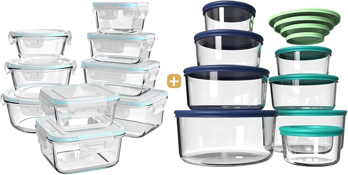 AILTEC 9 pack & 8 pack Glass food storage containers with lids,Glass meal prep containers
