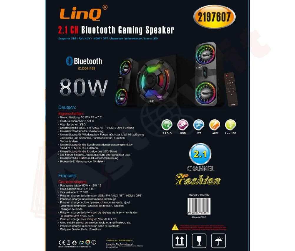 Casse Bluetooth 2.1 Altoparlante per televisore e computer con subwoofer 2.1, sistema audio gaming ad alta escursione con telecomando, connessione Hdmi arc e optical, con luci RGB LED