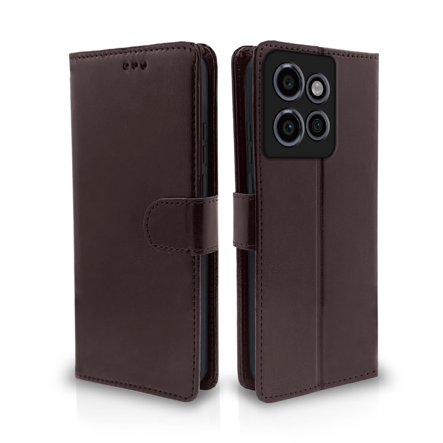Pikkme Flip Cover Leather Finish | Inside TPU with Card Pockets | Wallet Stand and Shock Proof | Complete Protection Flip Case for Moto Edge 50 Neo 5G (Coffee)