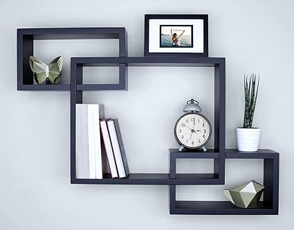 Wooden Cave Book Shelf for Study Room Wooden Big ( Black ) ( Set of 3 ) | Girls, Boys, Kids Room and Office ( Multipurpose Decor ) Wall Mounted Book Stand