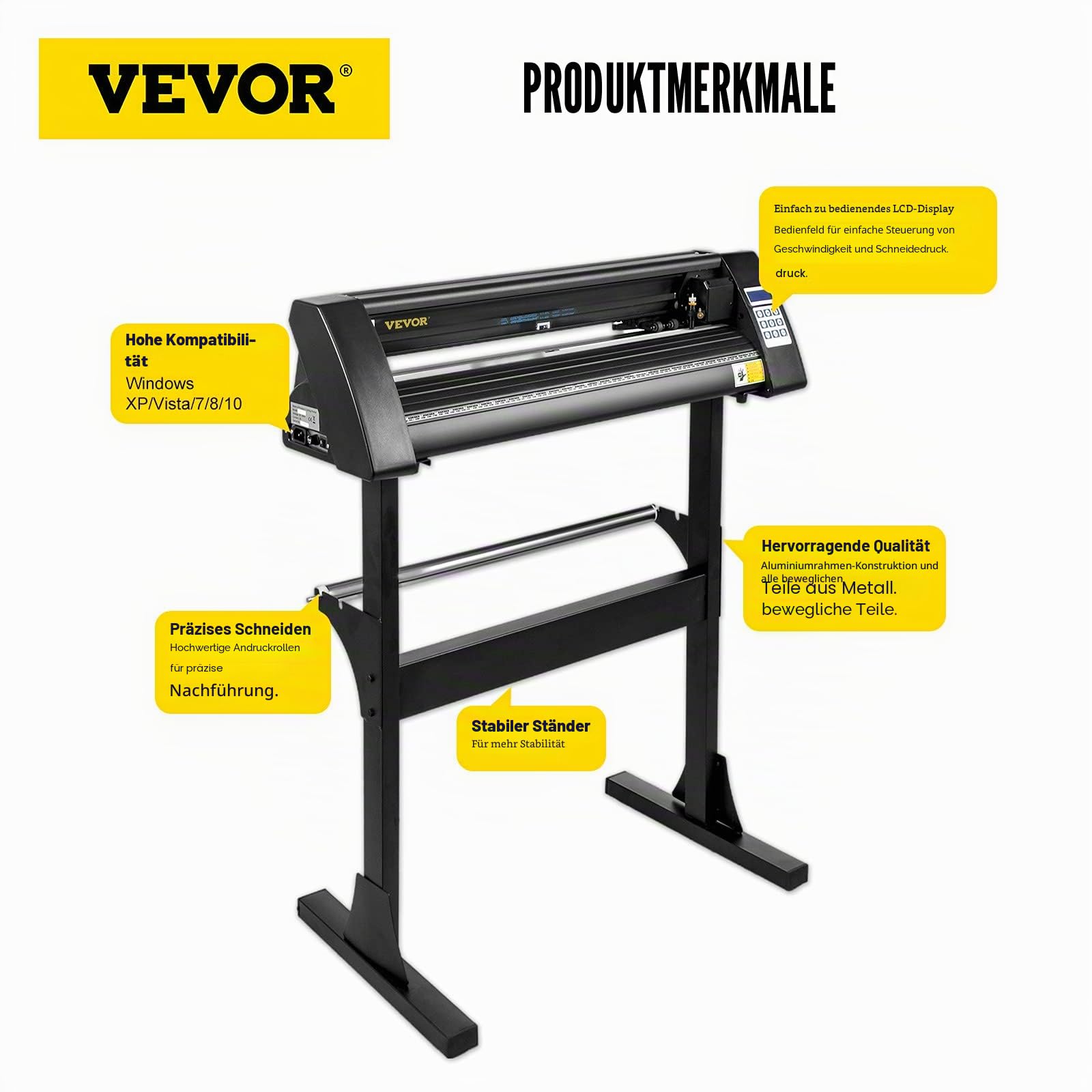 VEVOR Vinyl Schneidplotter 720mm Profi Plotter Schwarz Vinylschneider 3 Klingen Plotter Drucker 220V Viny Folienplotter mit Signmaster Software Cutter Plotter mit Ständer für Schilder Papierzufuhr