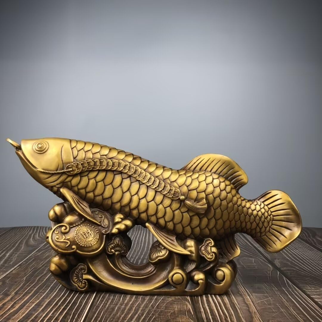 Dytartzx Feng Shui Fish Statue Copper Metal Big carp Auspicious Home Office Decoration