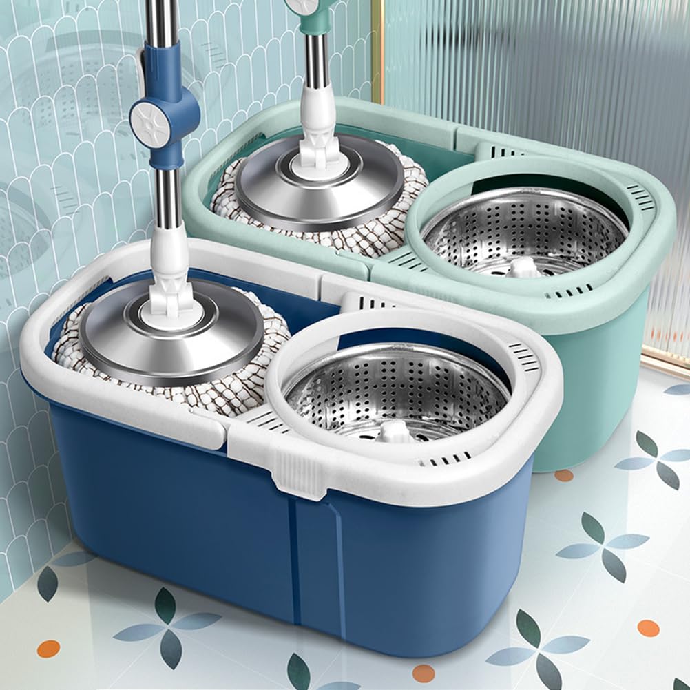 Sistema de fregona y Cubo Giratorio de 360° con Mango Ajustable | con 3 cabezales de repuesto para trapeador de microfibra, sistema de trapeador de piso fácil