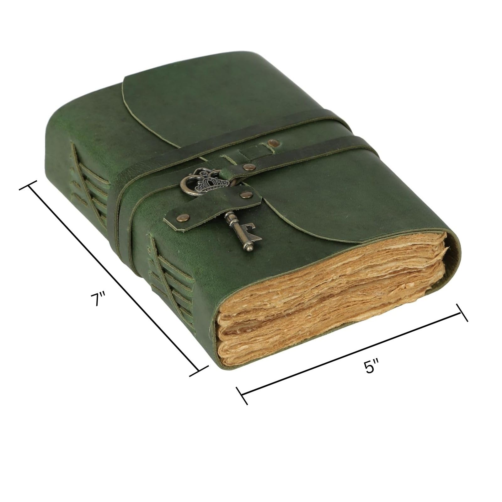 TUZECH Cuaderno encuadernado en cuero hecho a mano con cuaderno de bocetos con borde descolorido para hombres y mujeres, diario de viaje y blocs de escritura (7x5 pulgadas, verde)