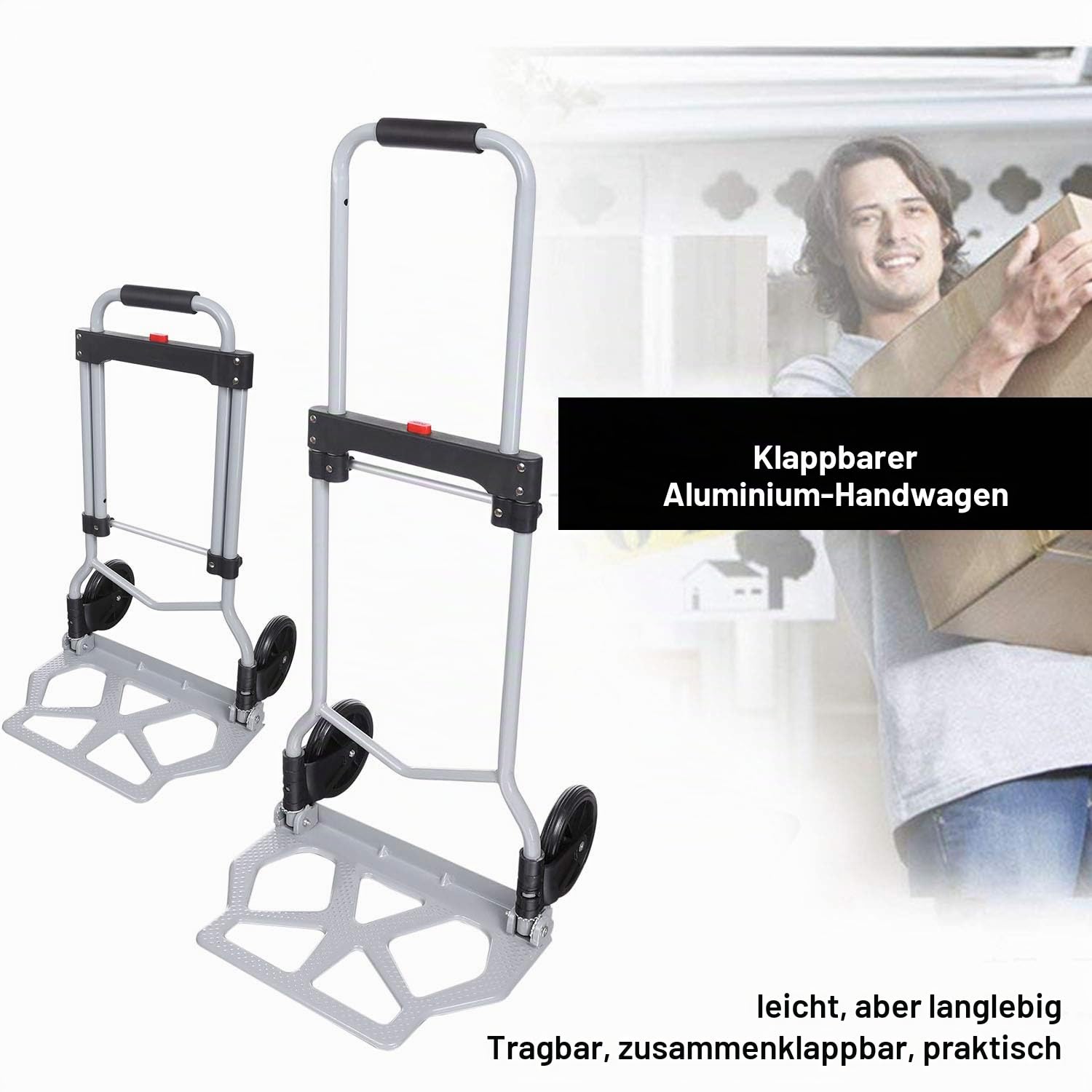 Sackkarre Alu Klappbar Handkarren Transportkarre 100 kg Belastbarkeit für Einkaufen, Reisen, Umzug