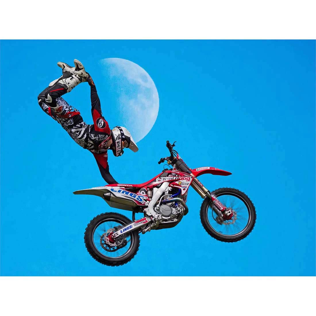 Wee Blue Coo Motocross Bike Stunt Art Print Poster Wall Decor 12X16 Inch