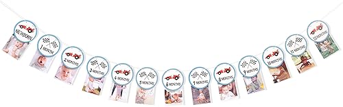 Miniatura 7 de Cartel de fotos mensual de autos de carreras, decoración rápida de fiesta de cumpleaños, cartel de fotos con temática de carreras para recién