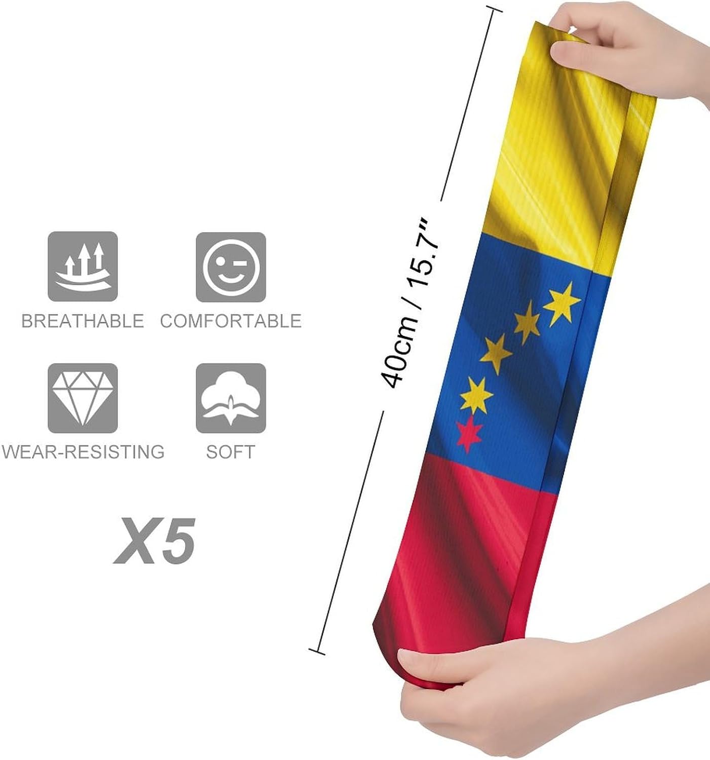 5 Pairs Knee High Socks Flag of Venezuela Long Tube Boot Seamless Toe