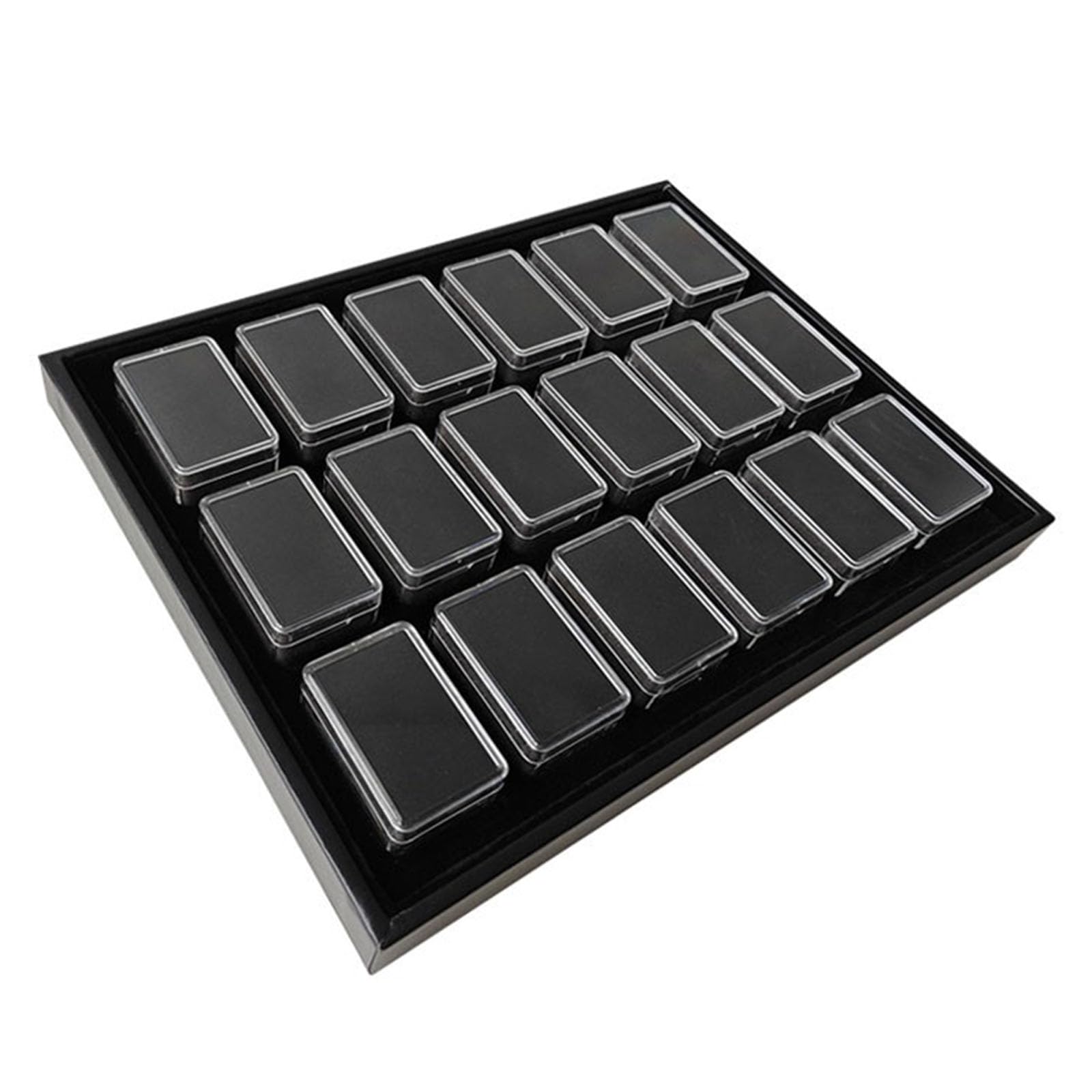 Caja de almacenamiento y exhibición de piedras preciosas Organizador de 18 ranuras para joyas y coleccionables de diamantes con protectora transparente Vitrina de diamantes