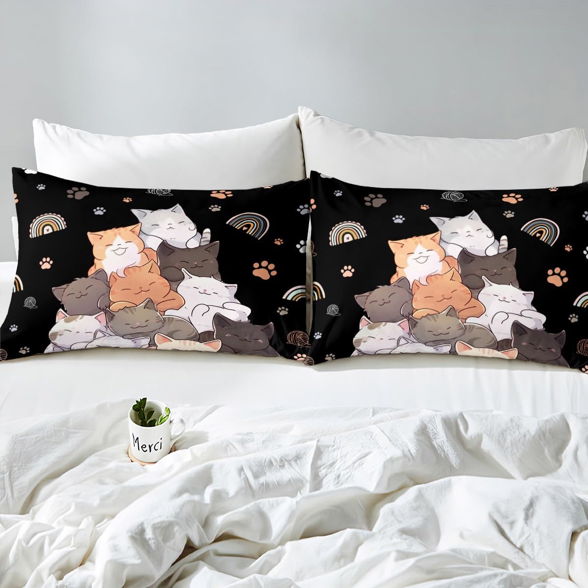 Bettwäsche-Set Mit Exotischer Katzen-Motiv – 1 Bettdecke & 2 Kissenbezüge, Regenbogenfarben, Aus Weicher Mikrofaser Für Kinder & Erwachsene