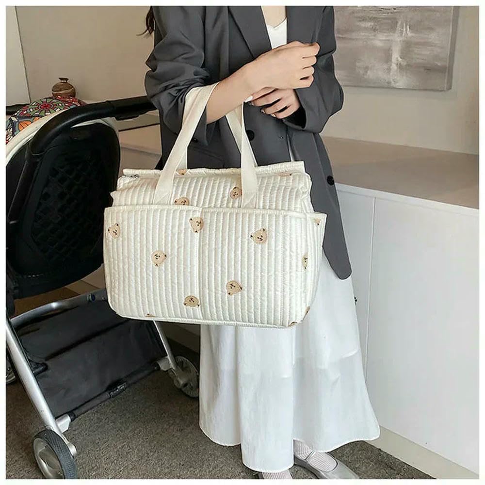 JJDFW Borsa per pannolini, grande capacità, portatile, per passeggino, organizer con ricamo a forma di orso, oliva, borsa per maternità