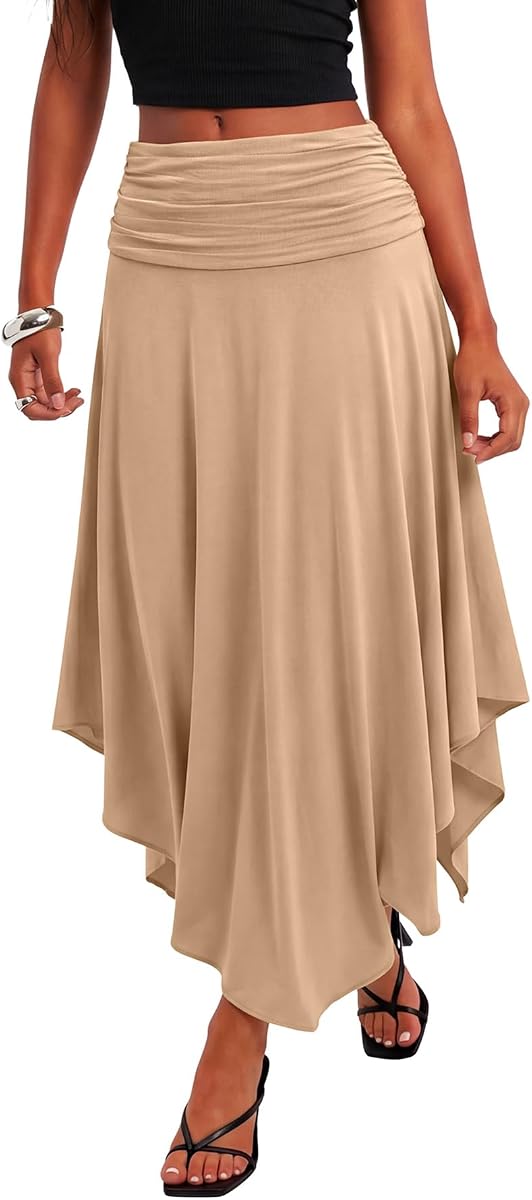 LYANER Women's Ruched Waist Wrap Ruffle Boho Skirt