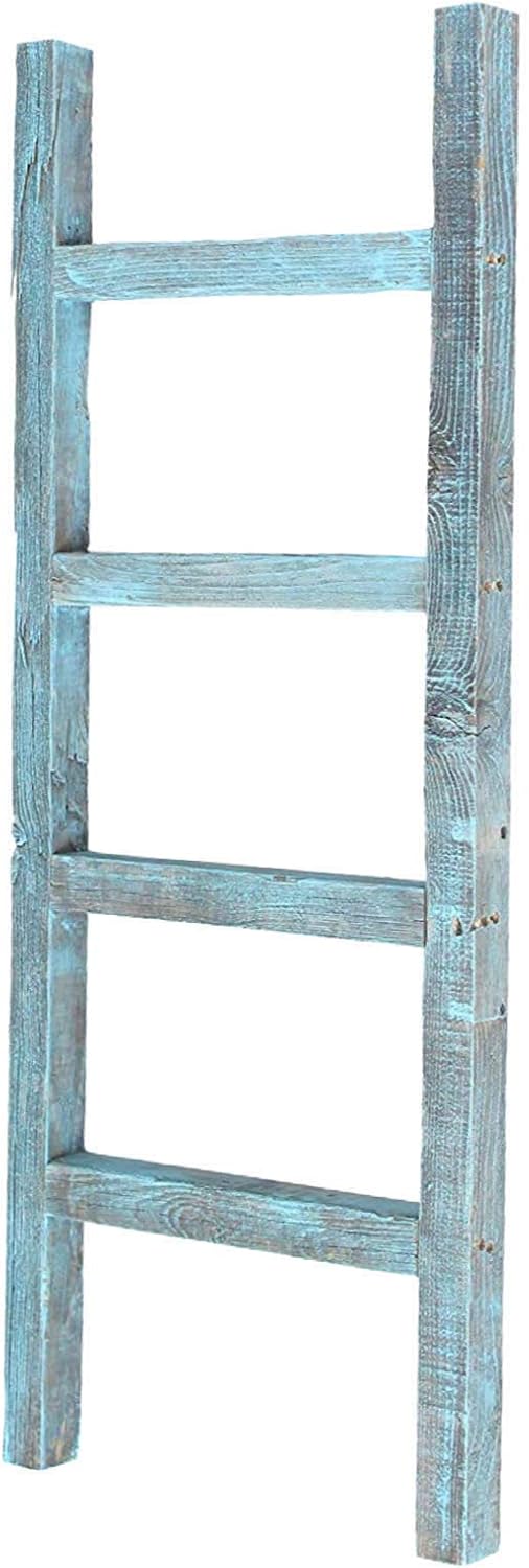 BARNWOODUSA Rustic Farmhouse Decorative Ladder - Our 47 inch Ladder can be Mounted Horizontally or Vertically and is Crafted from Reused Wood No Assembly Required Robins Egg Blue
