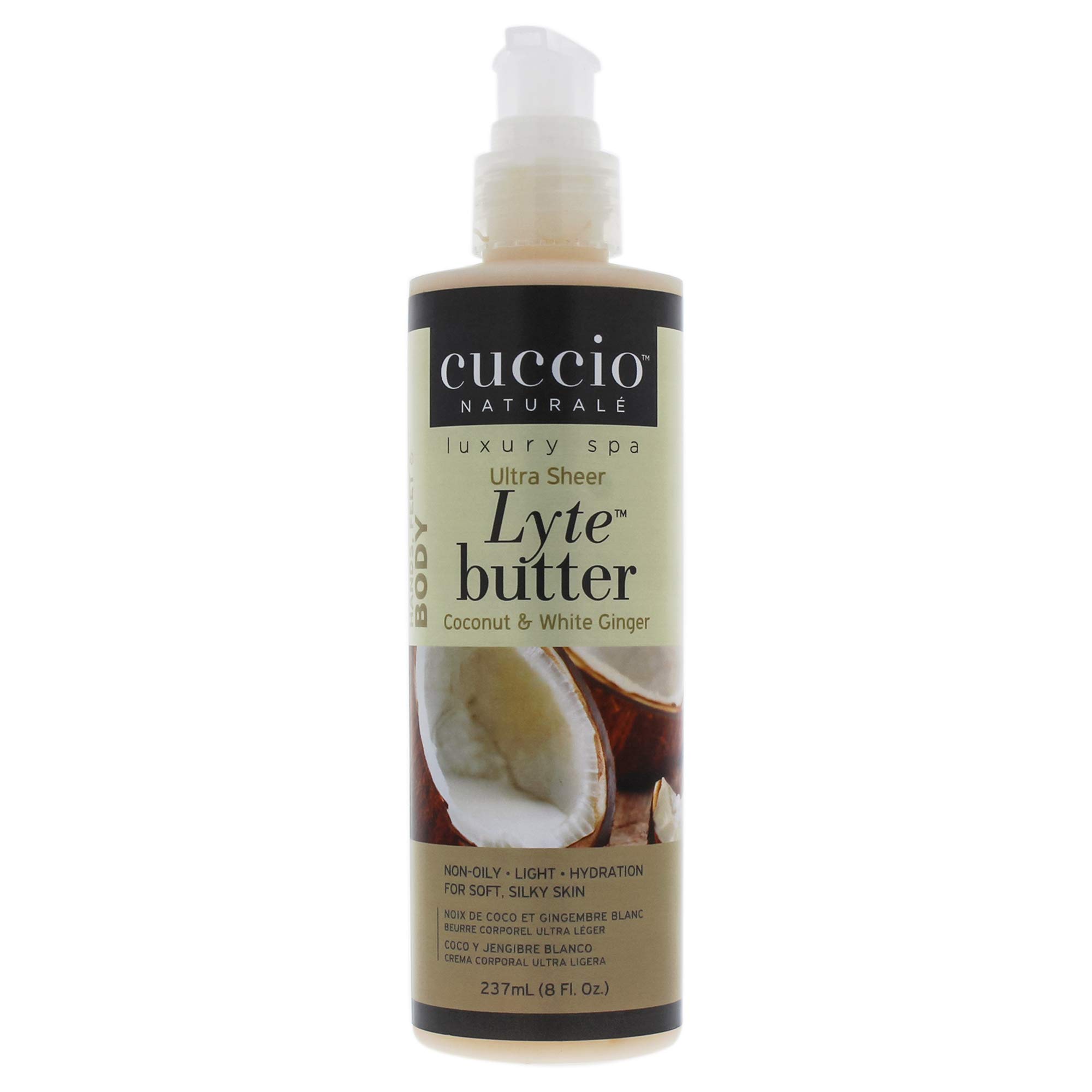 Cuccio Lyte Ultra Sheer Body Butter, Coconut and White Ginger, 8 Fluid Ounce