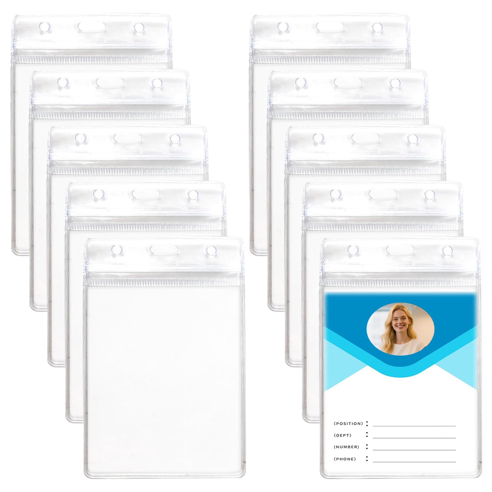 10 Pack Vertical ID Card Holders A6 – Clear Resealable Press-to-Seal Badge Sleeves, Fits Up to 148x105mm Cards, Plastic Pouches for Conference Passes, Work Badges & Events (170x110mm Outer)