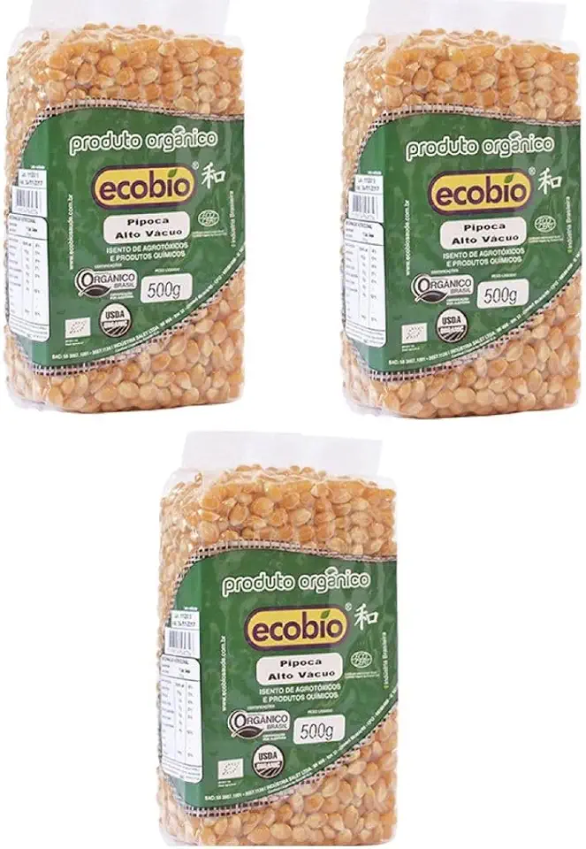 KIT - 3 Milho De Pipoca Orgânico Alto Vácuo Ecobio 500g