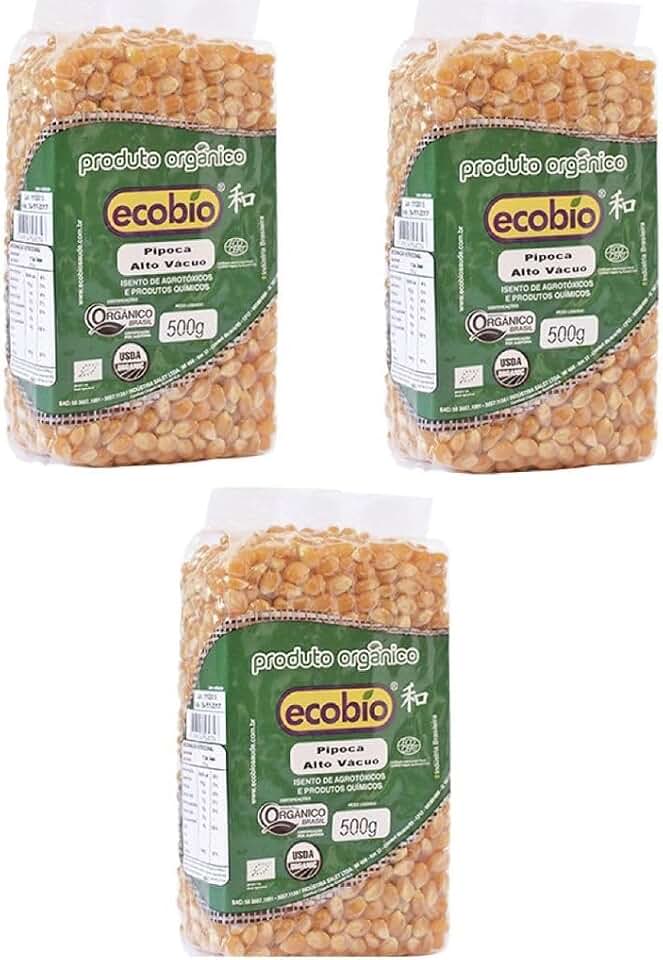 KIT - 3 Milho De Pipoca Orgânico Alto Vácuo Ecobio 500g
