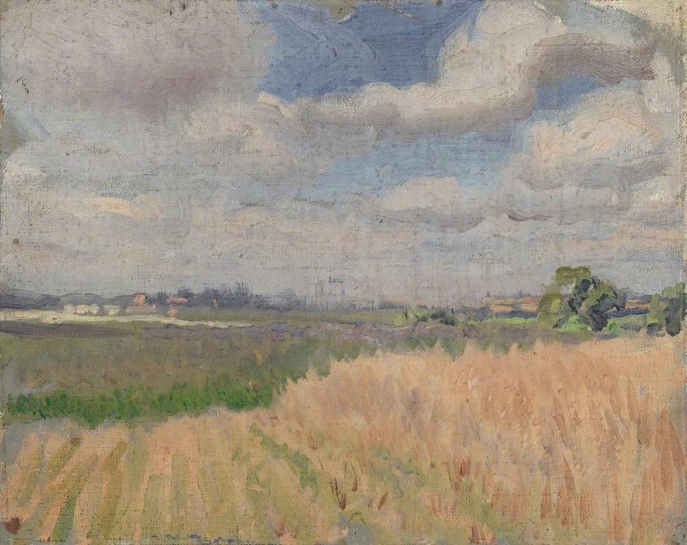 Toile Impression George Clausen Évocation Nostalgique du Coucher de Soleil