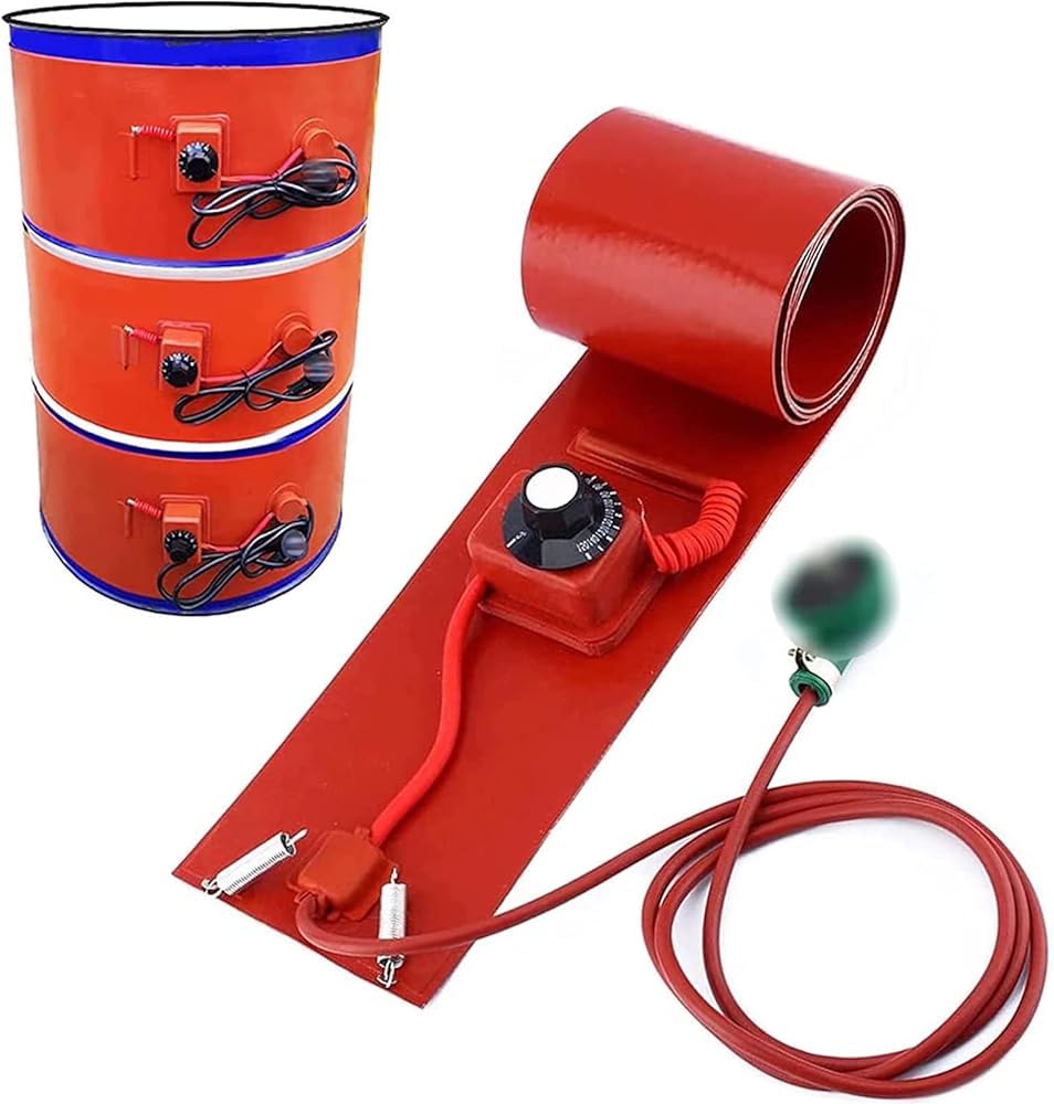 Podgrzewacz Beczek Olejowych 1500 W – Regulowany Silikonowy Podgrzewacz Beczek Z Termostatem, Elektryczna Opaska Grzewcza do Beczek 55 Galonów I 100 L – Metalowa Podkładka Grzewcza, 250x1200 mm, Pr
