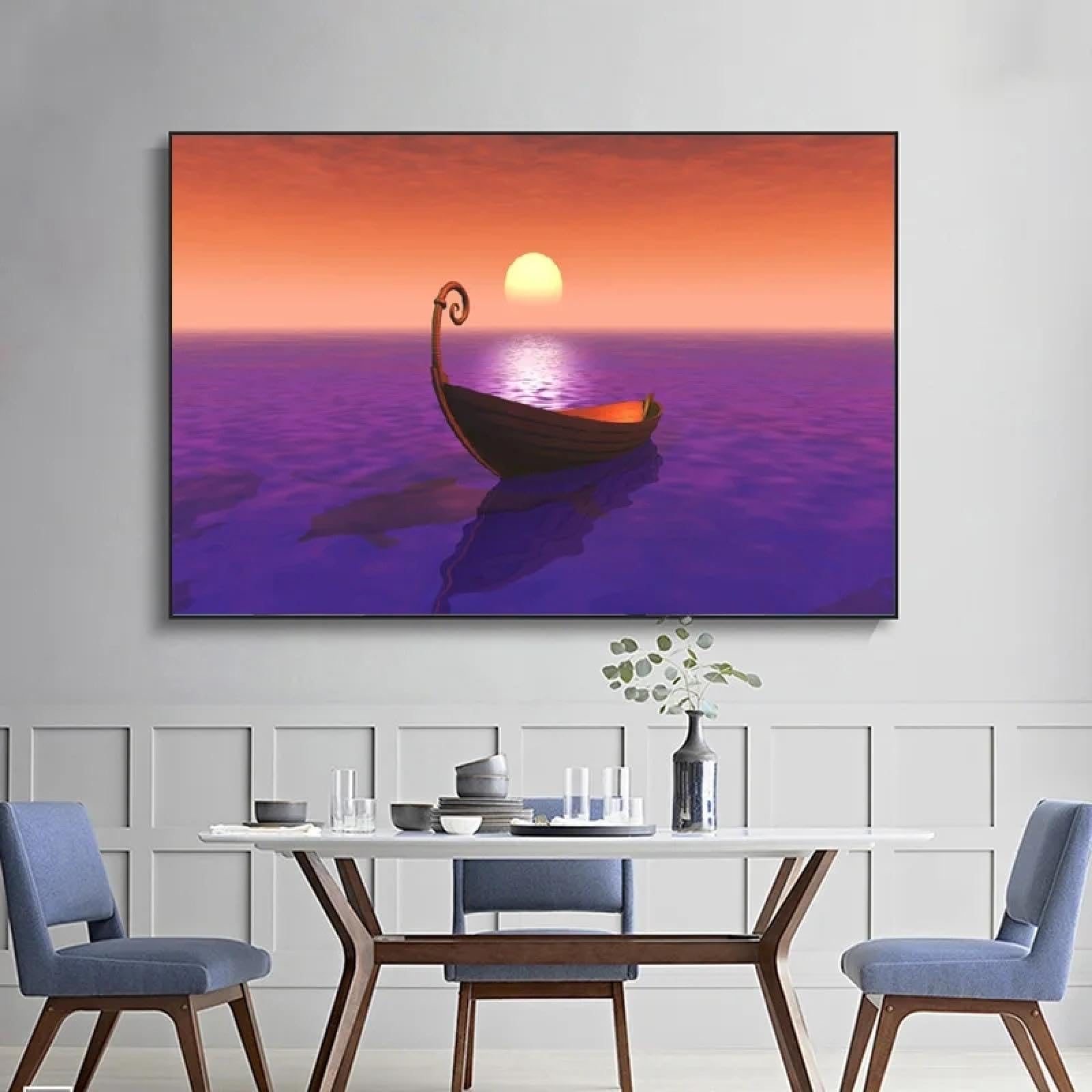 Affiche lac et bateau toile 30x50 cm décoration murale - 6
