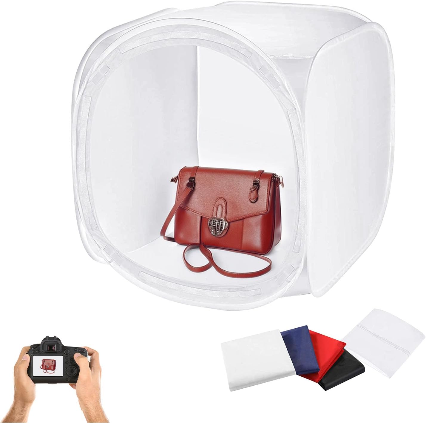 Julius Studio 20 x 20 inch Cubic Table Top White Cube Photo Shooting Tent, Pop Up Light Box, Photoshooting Box with 4 Color Backdrop Background, White Black Blue Red, Diffusion Soft Box, JSAG874